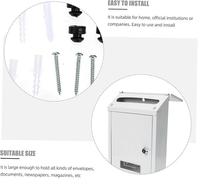 Lockable Wall Mounted Mailbox White Iron Post Box Durable Weatherproof Secure