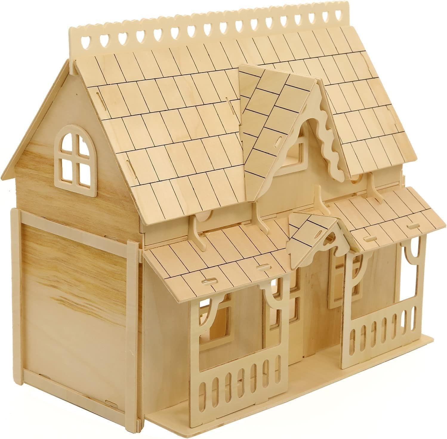 Wooden Dollhouse Construction Kit - DIY Handcraft Model, Paintable & Sturdy