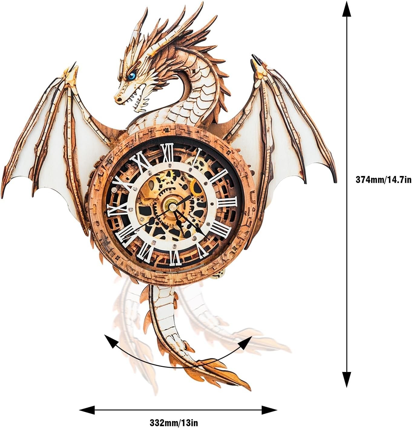 3D Dragon Clock Puzzle Wooden Wall Art Timepiece DIY Decor Gift