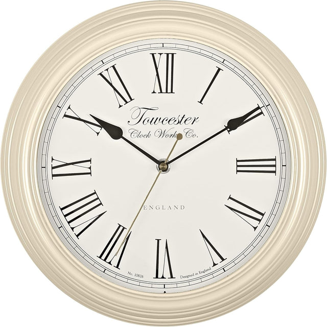 Vintage Wall Clock 30cm Silent Quartz Cream Metal Classic Roman Numeral Decor