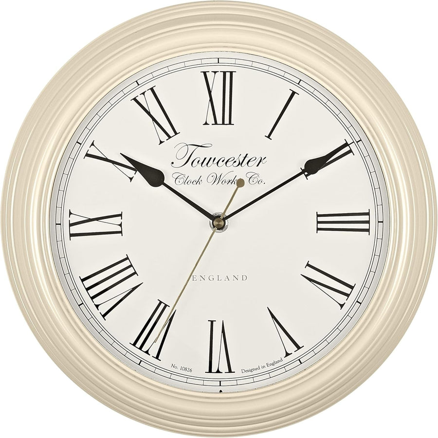 Vintage Wall Clock 30cm Silent Quartz Cream Metal Classic Roman Numeral Decor