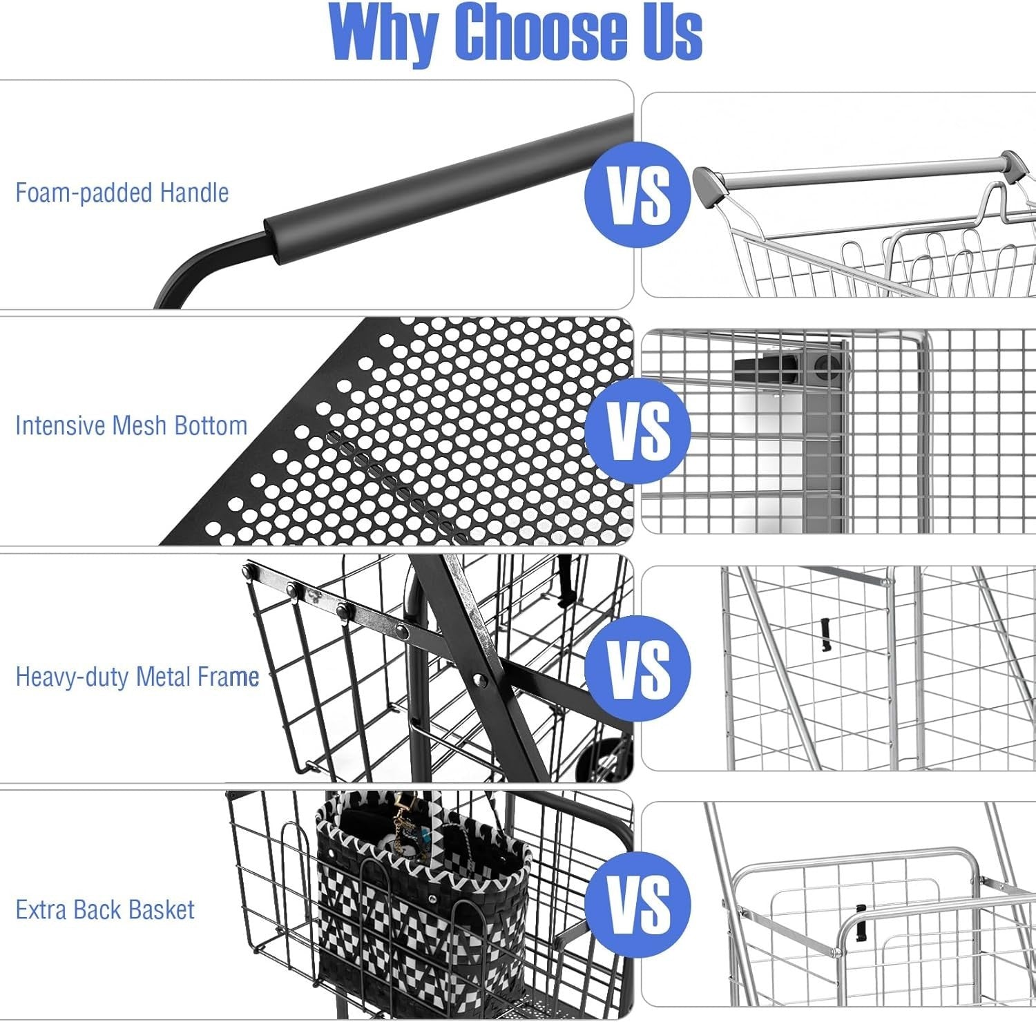 126L Foldable Shopping Trolley Cart – Heavy-Duty Metal, Waterproof, Black