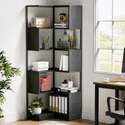 Tall 6-Tier Corner Bookshelf | 180cm Space-Saving Metal & Wood Display Storage U
