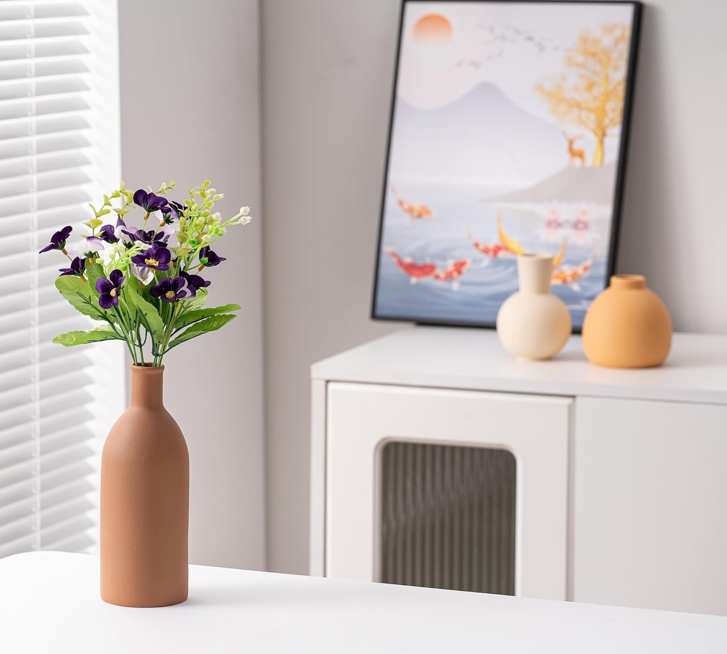 Ceramic Vase Set 3 Modern Boho Decor Pampas Grass Table Shelf