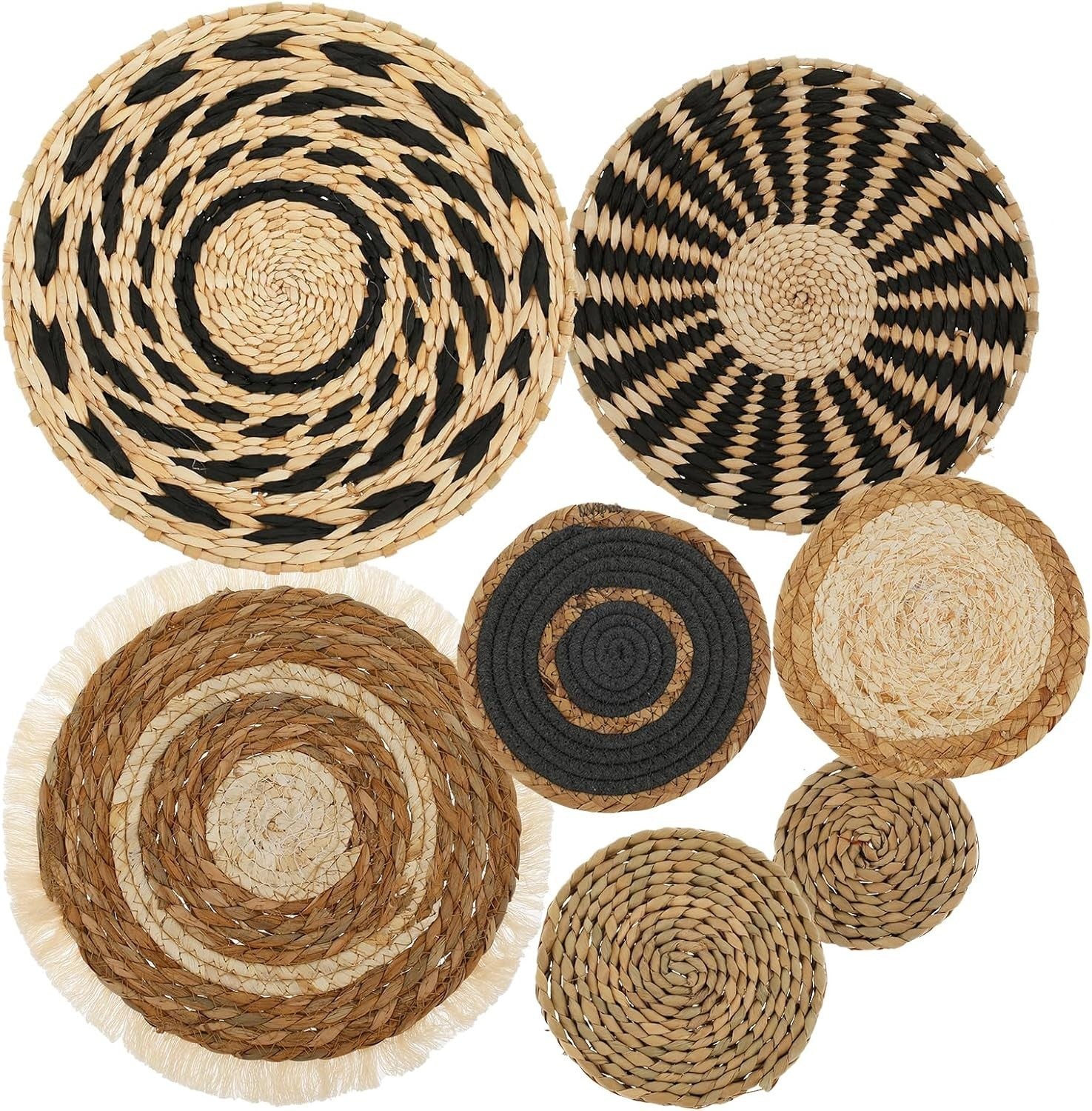 7 Pcs Boho Woven Wall Baskets Handmade Rattan Decor 5 Sizes