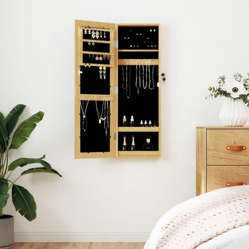Slim Wall Mounted Jewelry Cabinet Mirror Lockable Vertical Organizer Brown