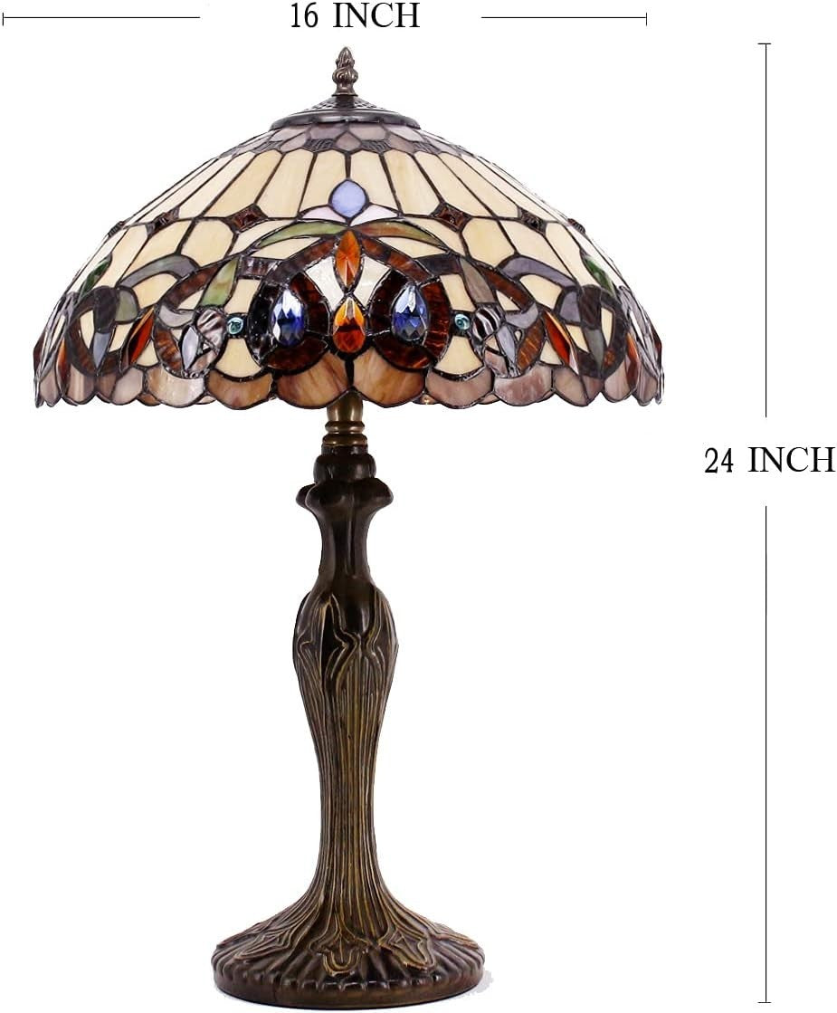 Colorful Stained Glass Tiffany Table Lamp 16x16x24in with Bronze Metal Base