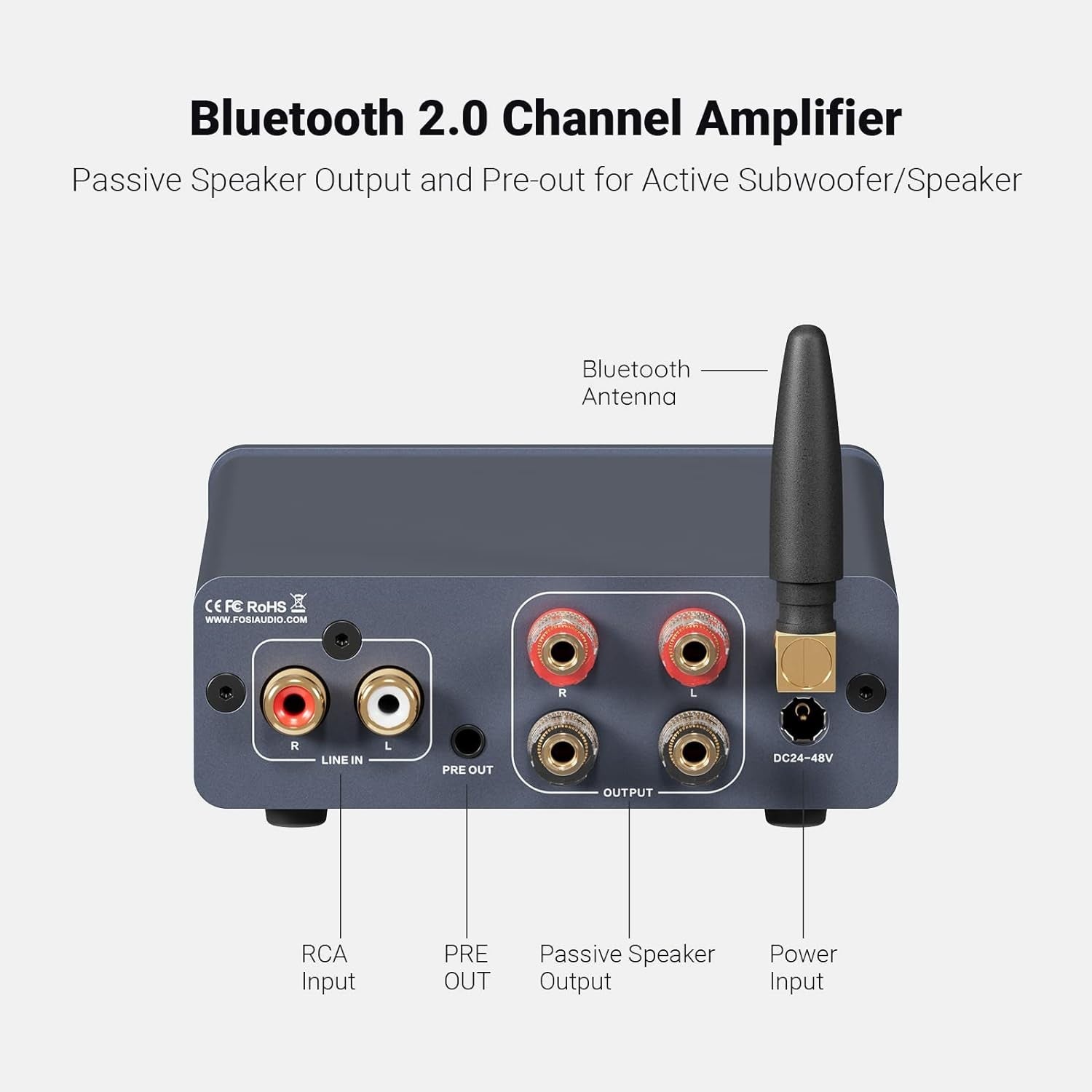 Black 2x300W Bluetooth 5.0 Stereo Amplifier – Mini Hi-Fi Class D