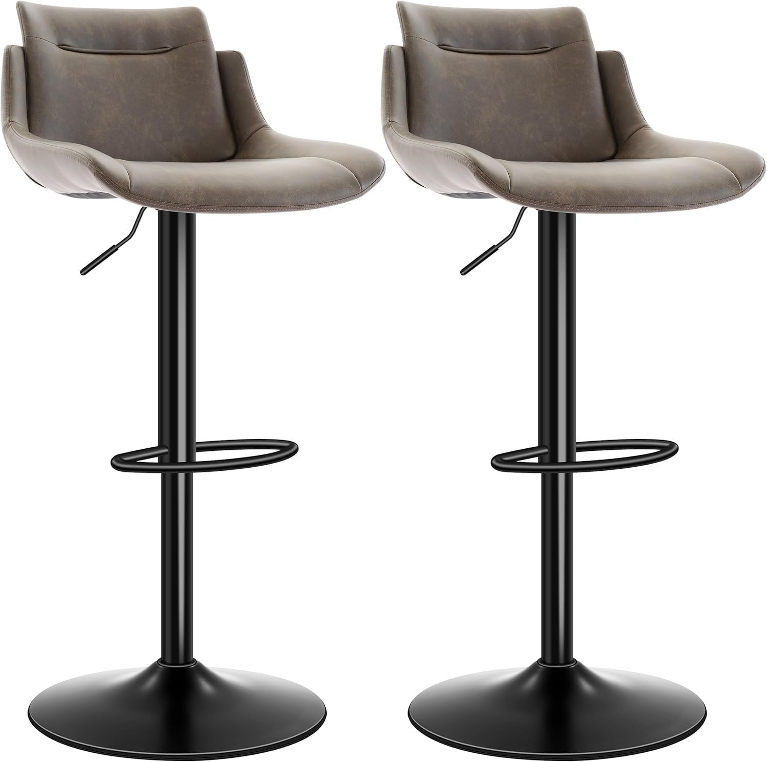 Brown PU Leather Bar Stools Set of 2 – Adjustable Rotating Chairs