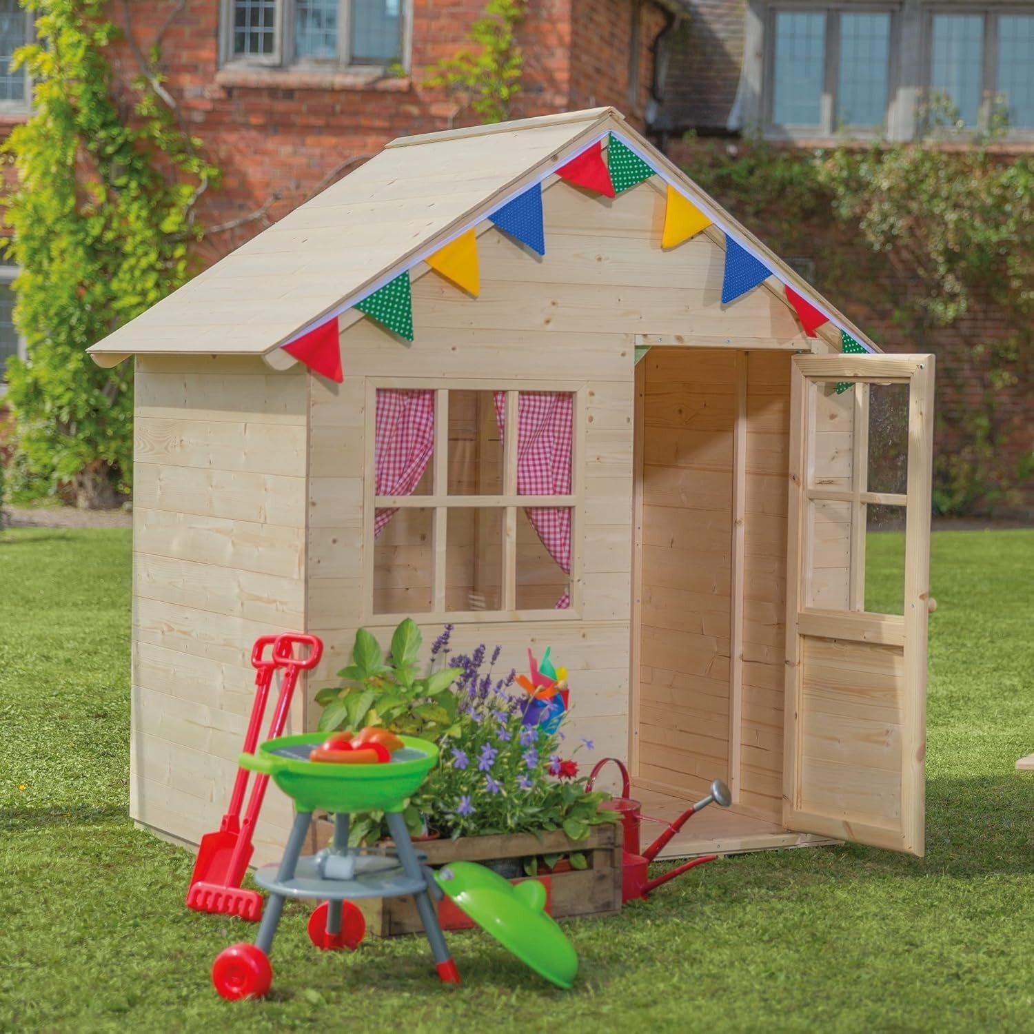 Wooden Kids Playhouse Outdoor Garden Wendy House w Veranda Floor Roof