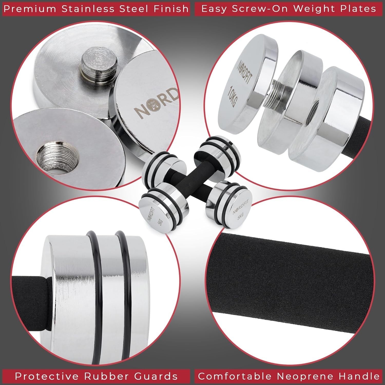 Adjustable Steel Dumbbells Pair 10KG Compact Home Gym Fitness Weights