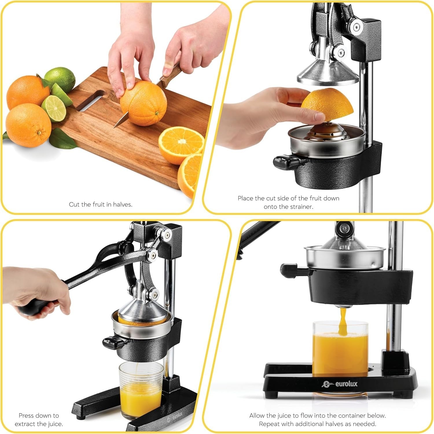 Commercial Manual Citrus Juicer Cast Iron Hand Press with Steel Cup