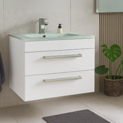 800mm Wall Hung White Bathroom Vanity Unit With Basin Glass Sink Cabinet