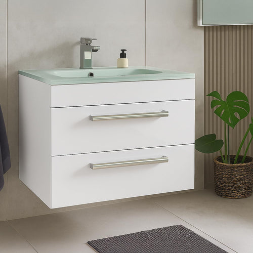 800mm Wall Hung White Bathroom Vanity Unit With Basin Glass Sink Cabinet