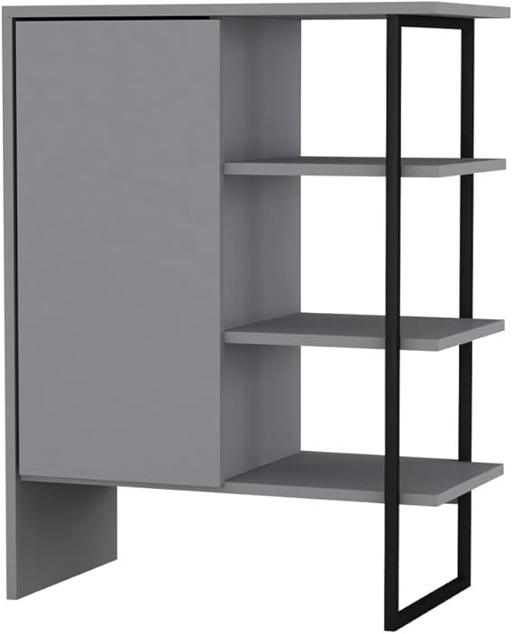 60cm Modern Steel & Wood Bedside Cabinet with Shelves, Compact Storage Unit