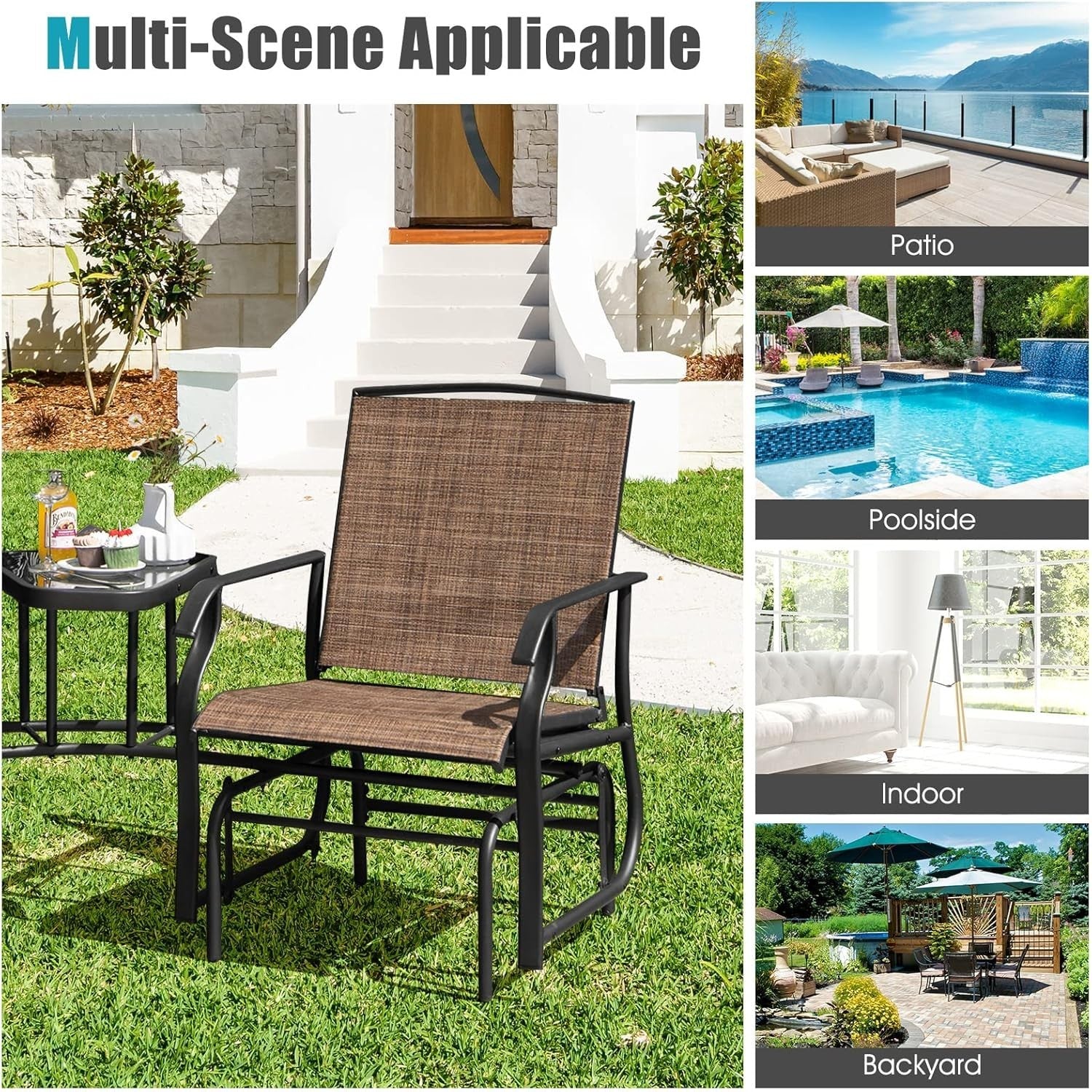 2 Seater Outdoor Glider Rocking Chair Set w/ Table for Patio Garden
