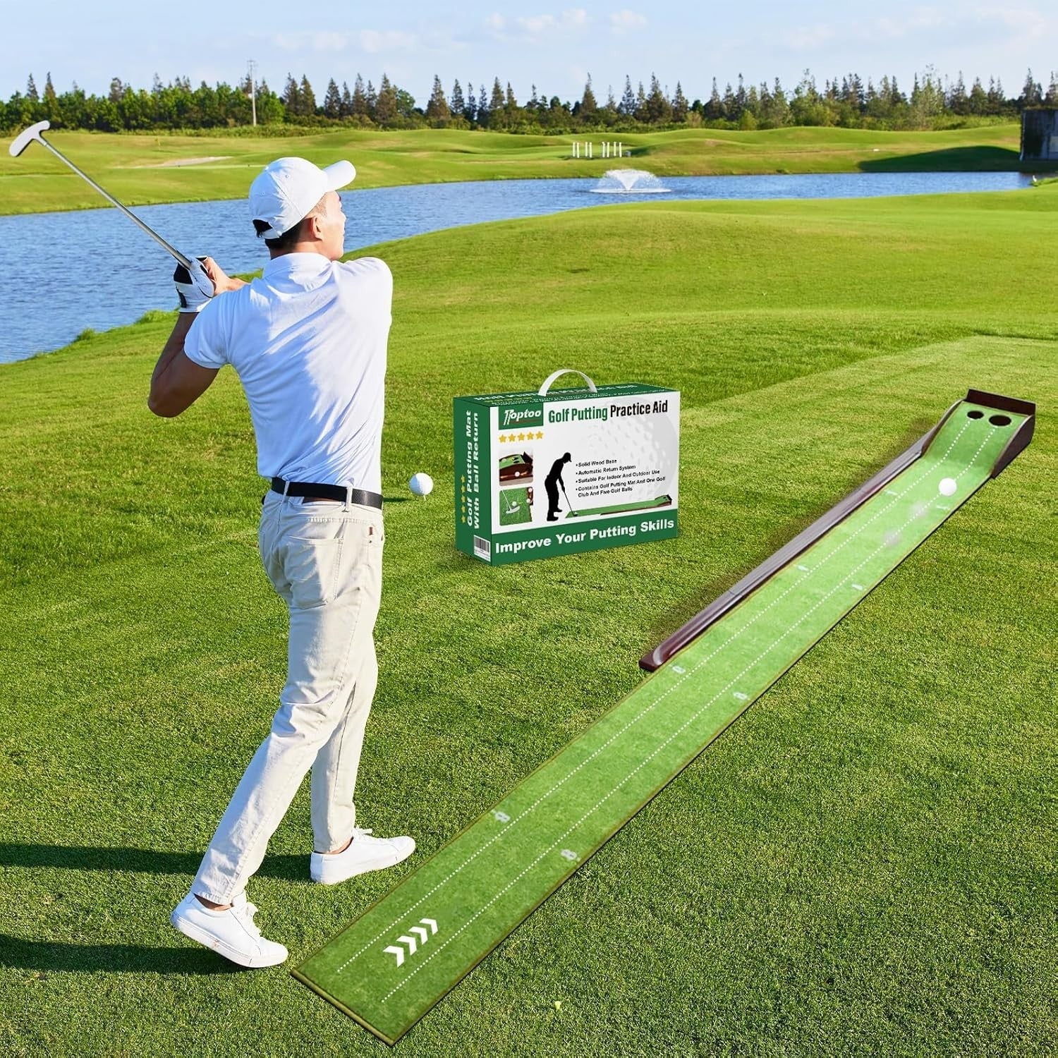 Golf Putting Mat Ball Return Practice Green Indoor Outdoor 9.84ft Se