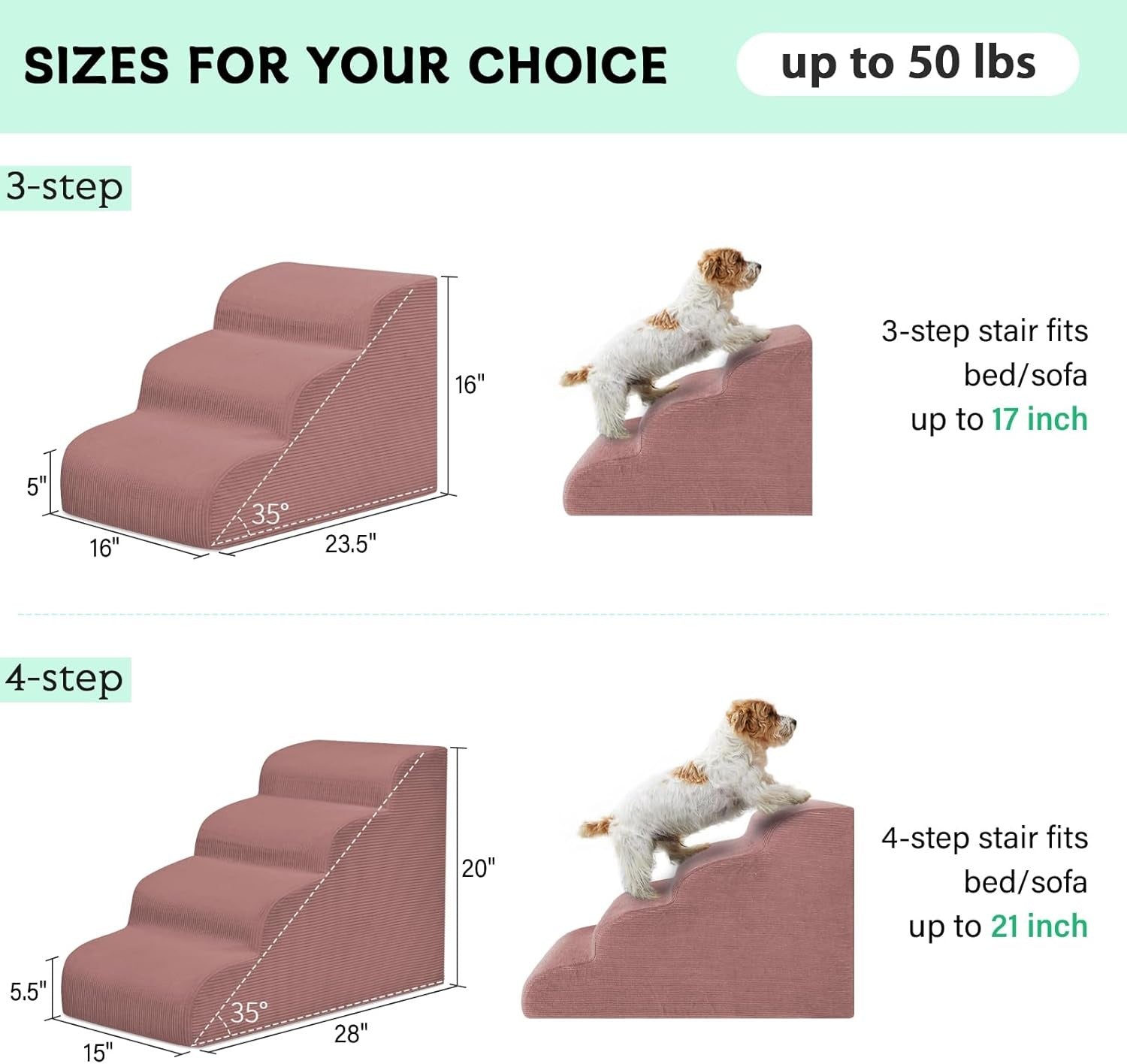4-Step Dog Stairs Ramp Non-Slip Pet Steps Small Dogs Cats Pink