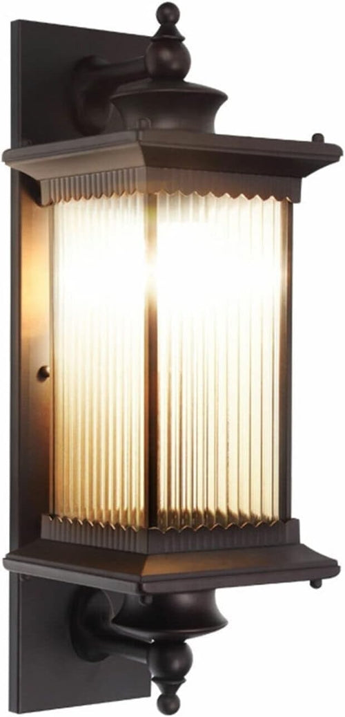 Elegant Brown Outdoor Wall Lantern, Vintage Garden Light Fixture with Glass Shad