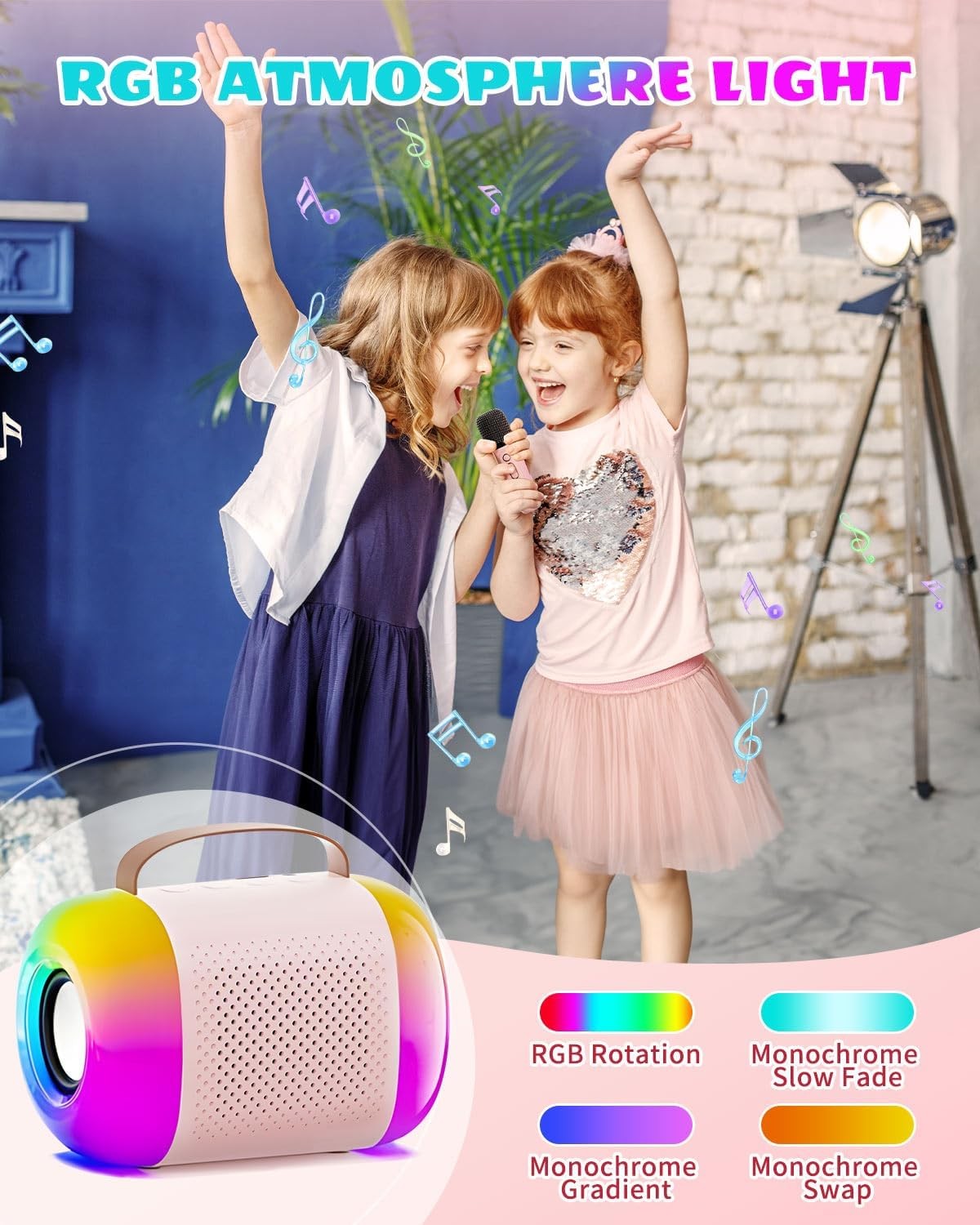 Blue Mini Karaoke Machine 1 Wireless Mic Bluetooth LED Voice Changer