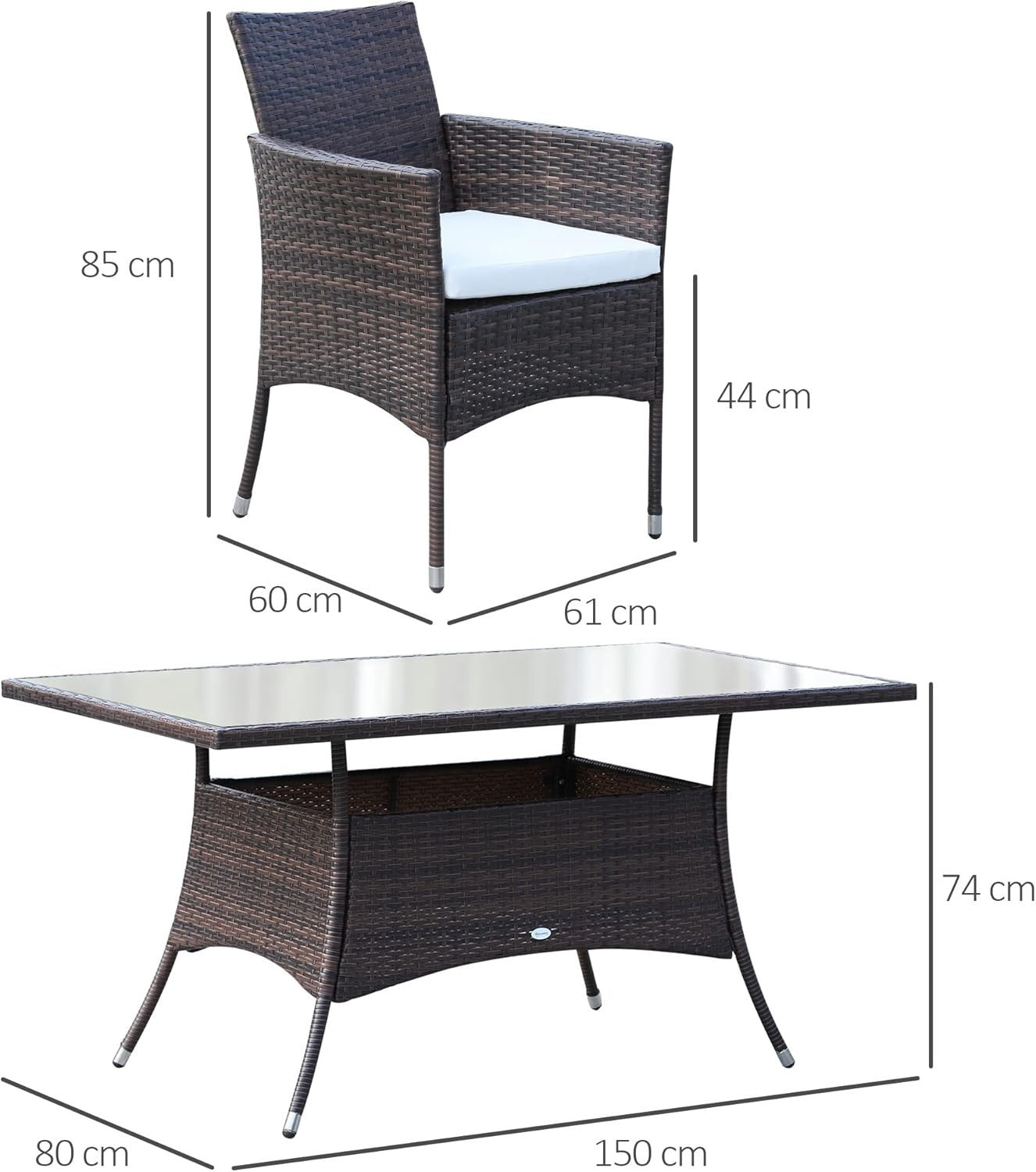 6 Seat Rattan Garden Dining Set w/ Cushions & Glass Table Patio Outdoor