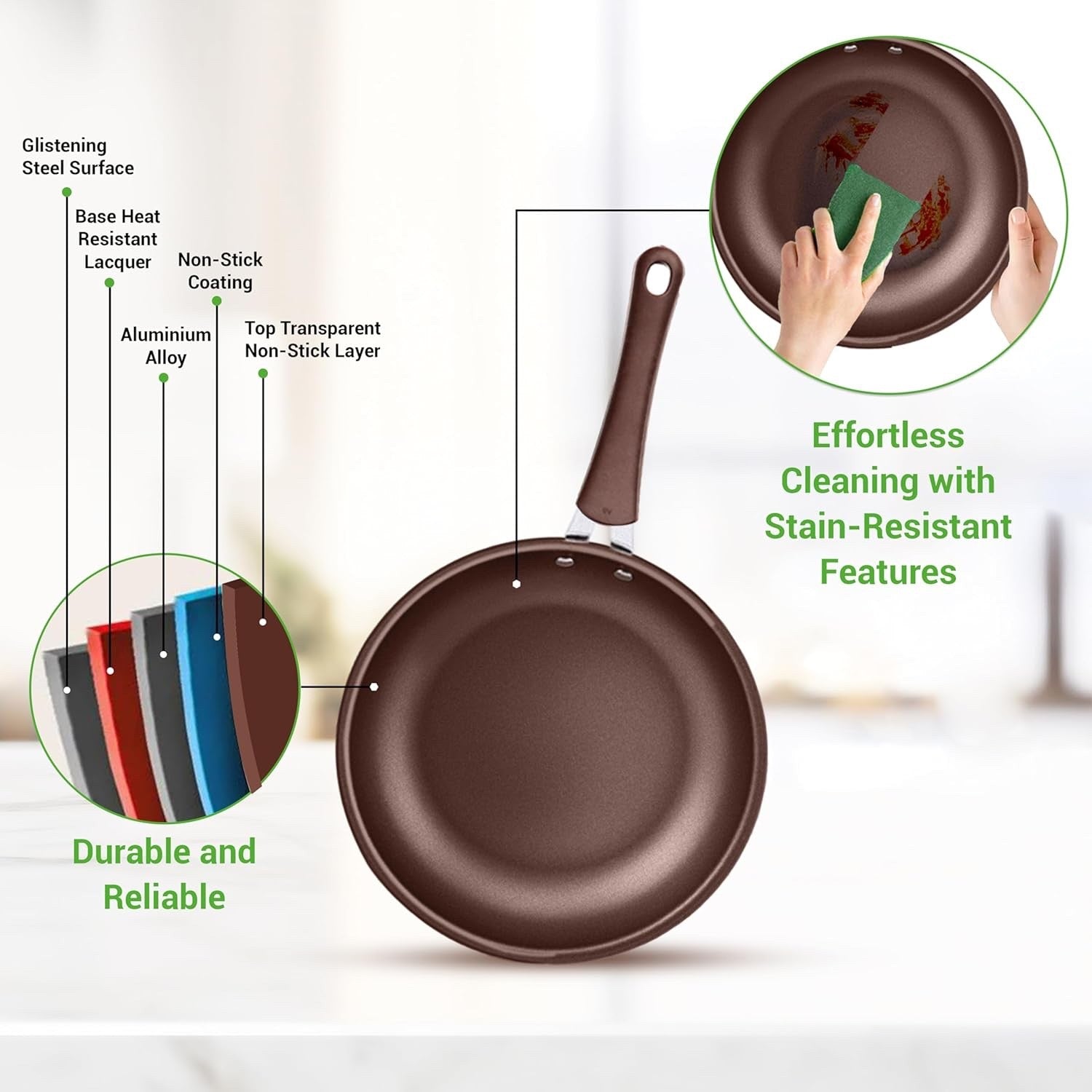 14pcs Brown Ceramic Stackable Non Stick Cookware Set Induction Safe Pots & Pans