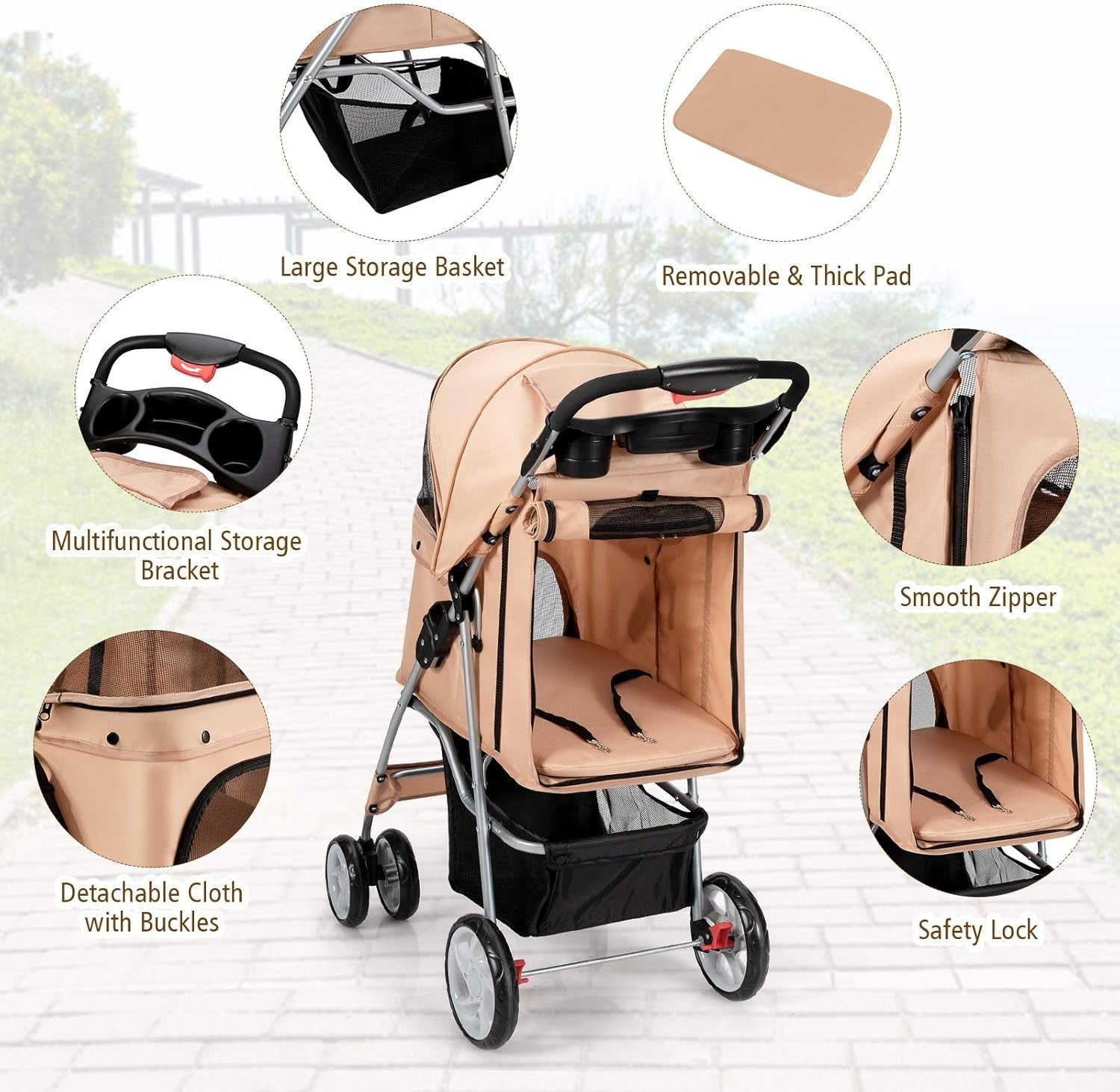 Foldable Pet Stroller Dog Cat Travel Buggy Lockable Wheels 15kg