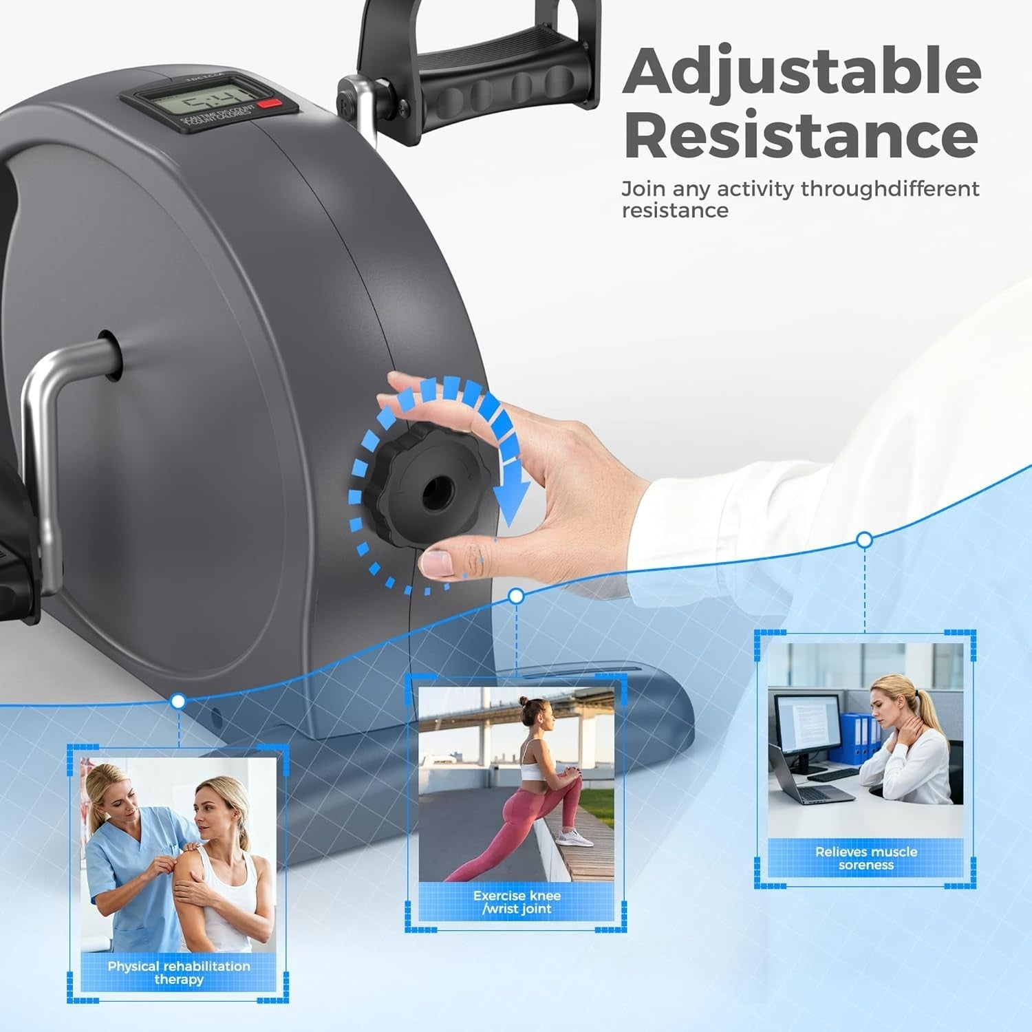 Portable Mini Pedal Exerciser for Arms Legs LCD Rehab Under Desk