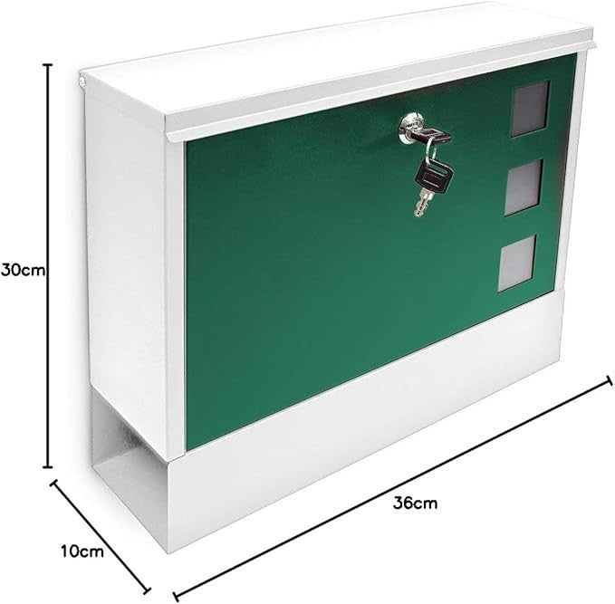 Lockable Wall Mounted Mailbox with Keys Metal Letterbox A4 Slot Weatherproof