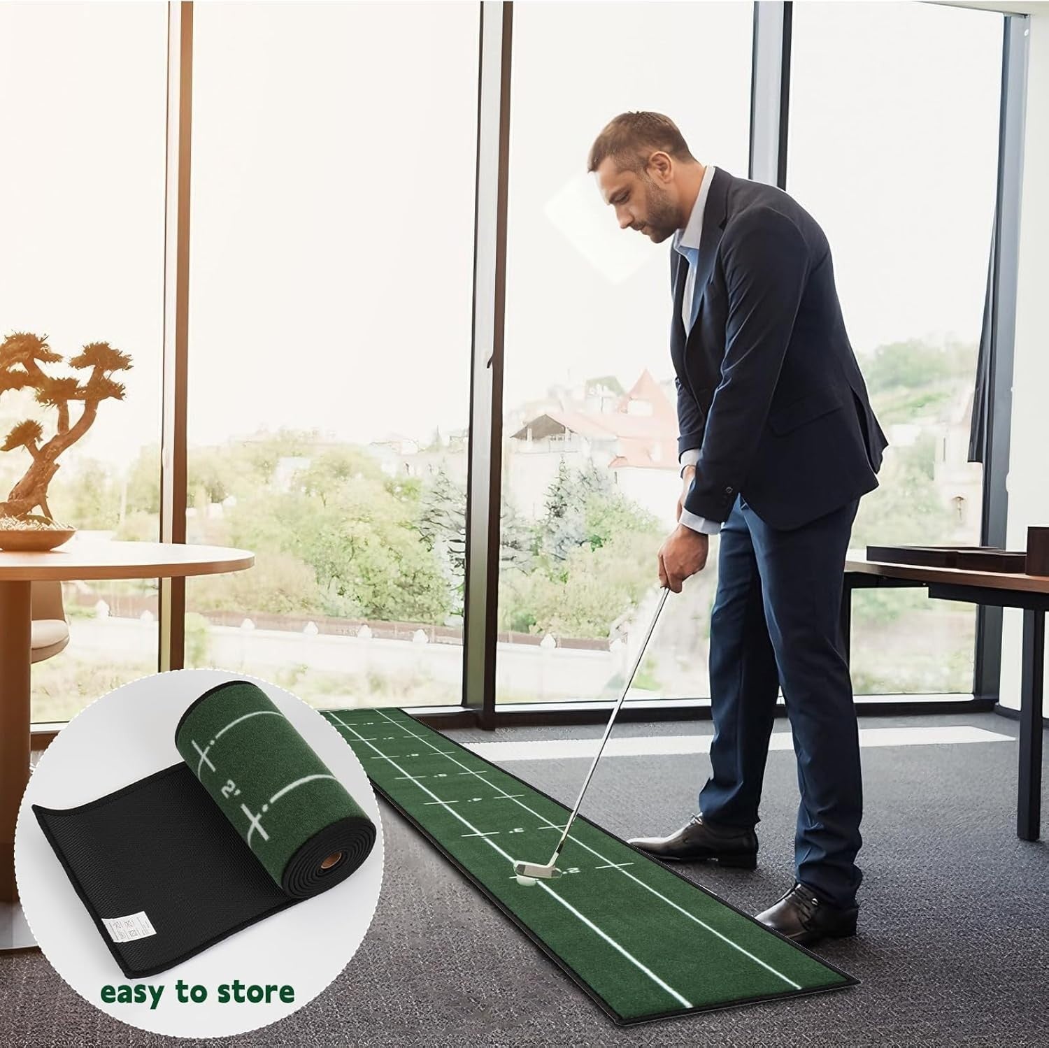 Golf Putting Mat 280cm Indoor Training Green Alignment Track Practice