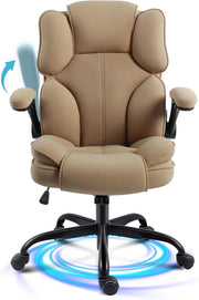 Ergonomic Office Chair Fabric 90° Flip-Up Arms Beige