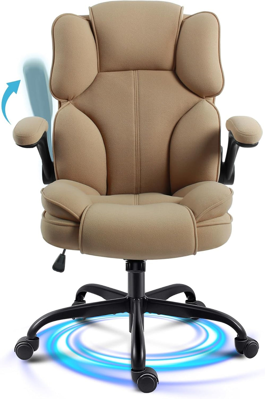 Ergonomic Office Chair Fabric 90° Flip-Up Arms Beige