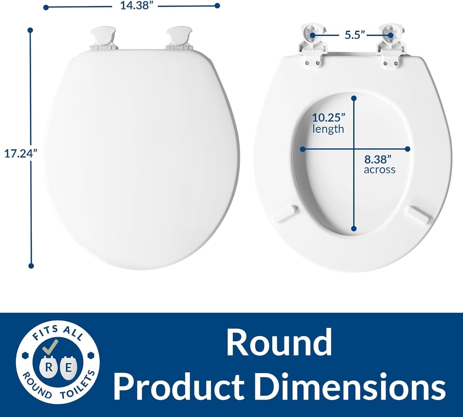 White Round Enameled Wood Toilet Seat Durable High-Gloss Twist Hinges