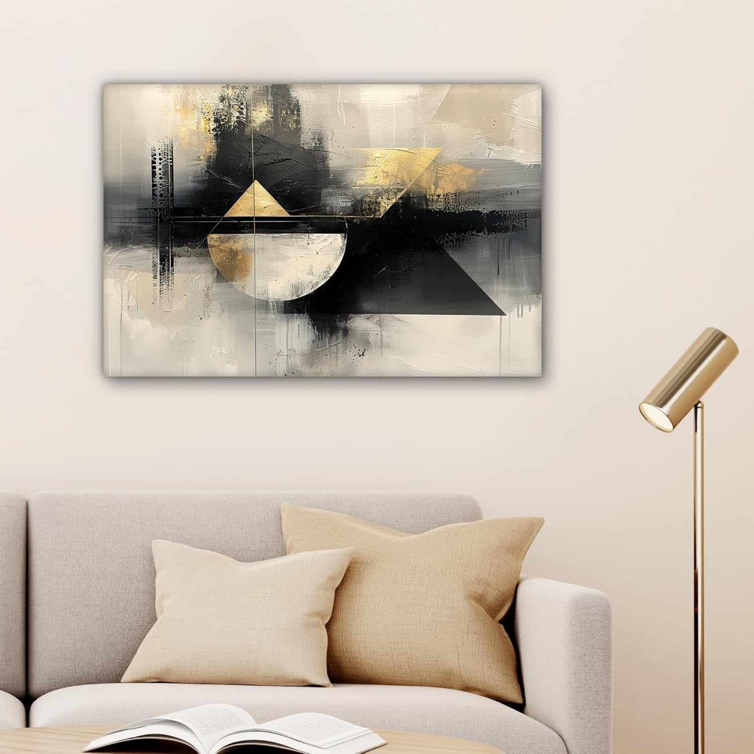 Abstract Gold Black Canvas Wall Art 60x40cm Framed Luxury