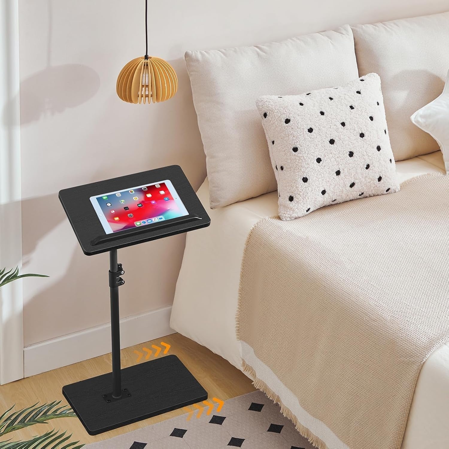 Adjustable 360° Rotating C-Shaped Side Table with Tilt Top & Device Slot