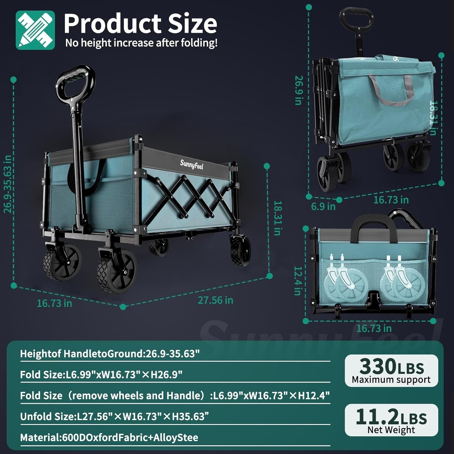 Heavy Duty Collapsible Wagon Cart 110L 330lb Load All Terrain Wheels Blue