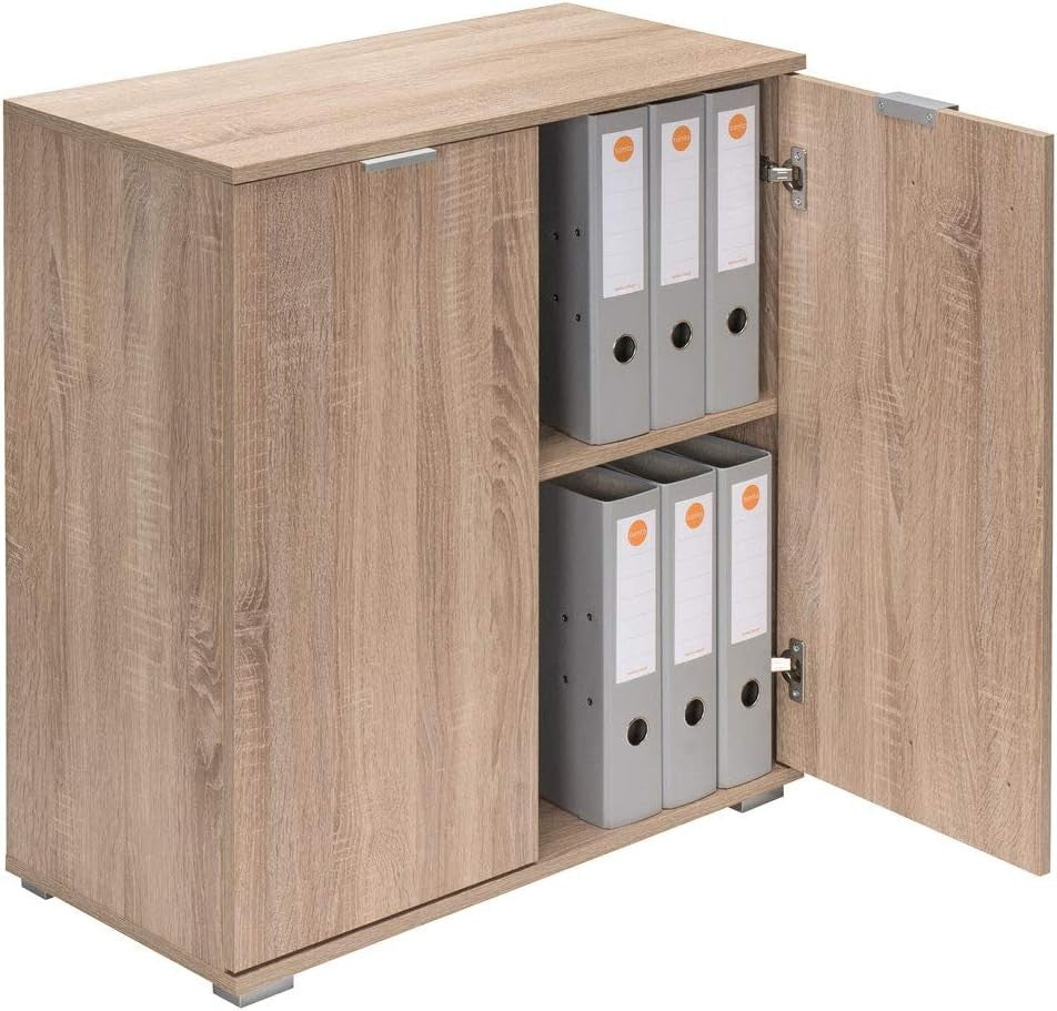 Oak Effect 2 Door Storage Cabinet 71x74cm | Modern Bookshelf Unit