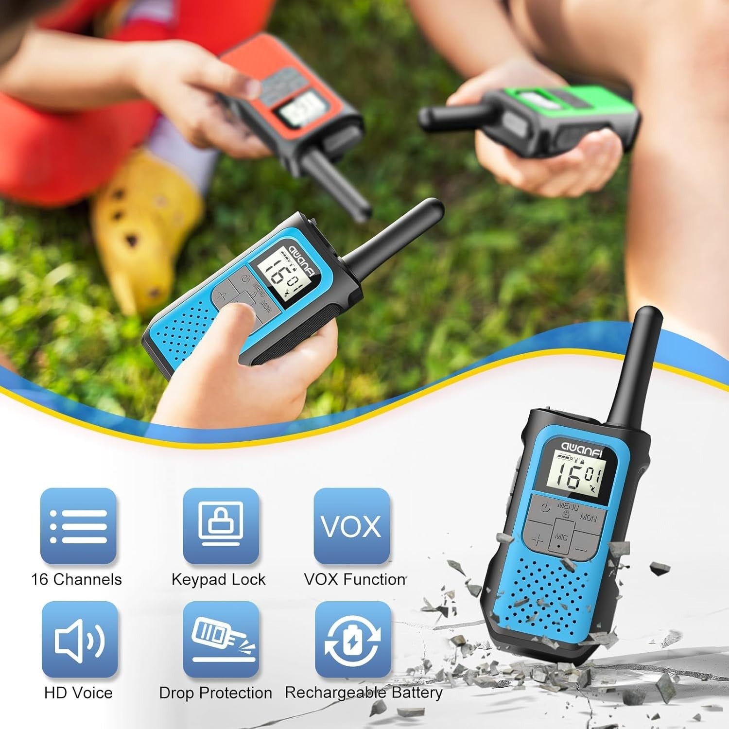 Rechargeable Walkie Talkies 3 Pack Long Range 16CH VOX USB-C Radio