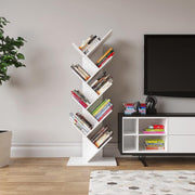 Tall White Tree Bookshelf | 9-Tier Modern Space-Saving Bookcase for Living Room
