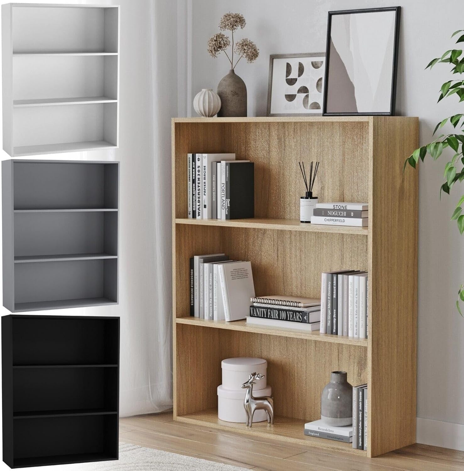 3 Tier Wooden Bookcase Modern Cabinet Compact Storage Display Shelf Oak