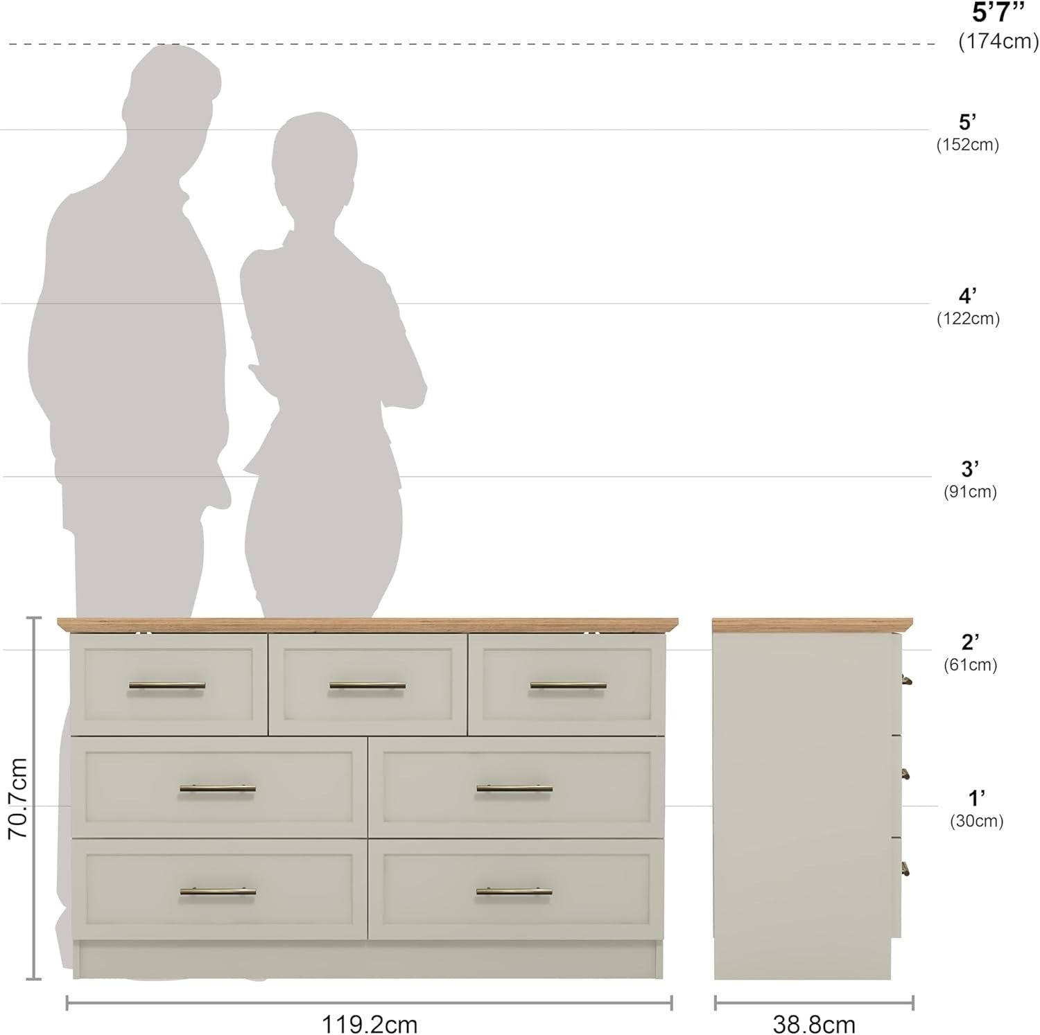 7-Drawer Storage Chest for Bedroom, Entryway & Living Room – Light Grey/Oak