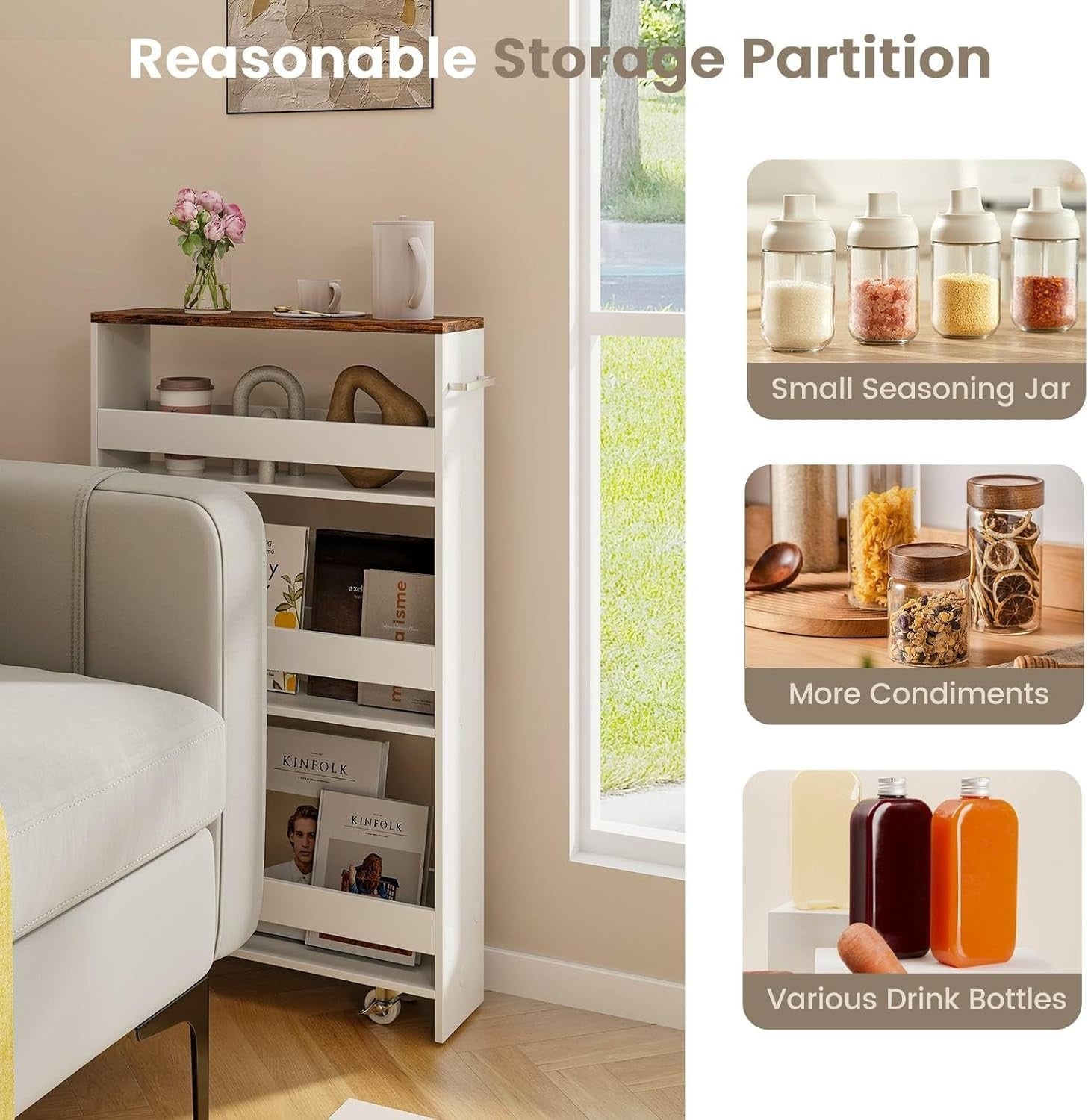 4 Tier Slim Storage Trolley Rolling Kitchen Cart White Industrial Top