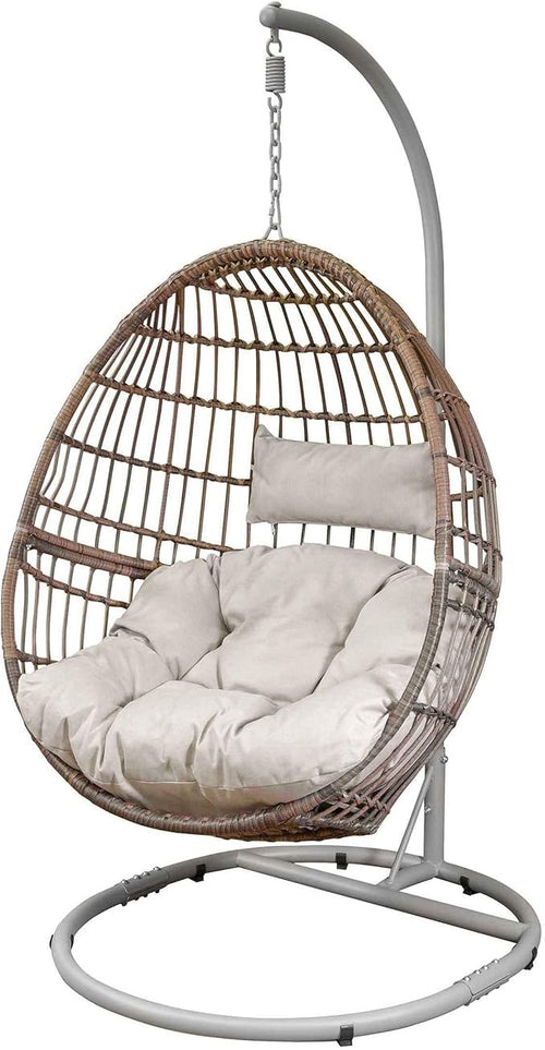 Outdoor Hanging Egg Chair Rattan Swing Seat Fire-Safe Cushions 110kg