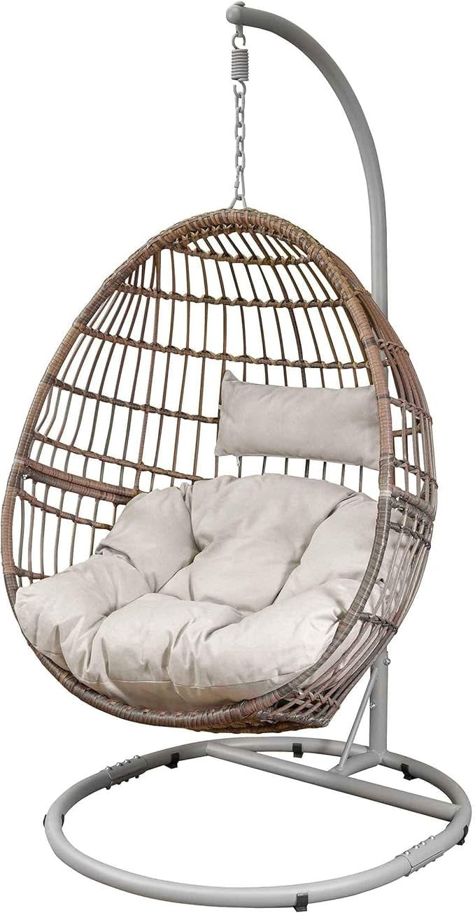 Outdoor Hanging Egg Chair Rattan Swing Seat Fire-Safe Cushions 110kg