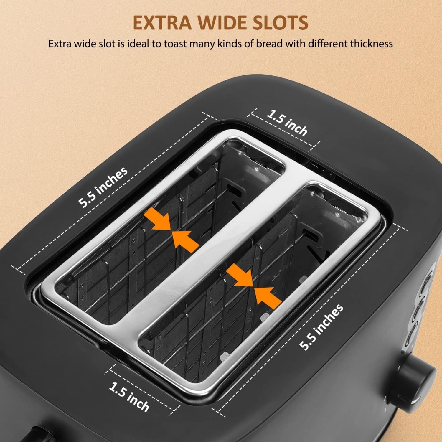 Wide Slot 2-Slice Toaster with Warming Rack, Adjustable Browning, 800W Black