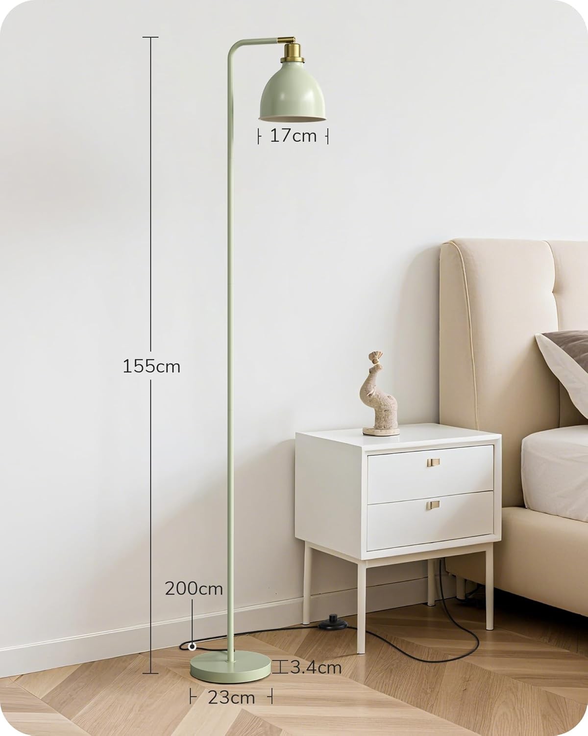 Retro Floor Lamp Adjustable Shade LED Included Sage Green Standing Light