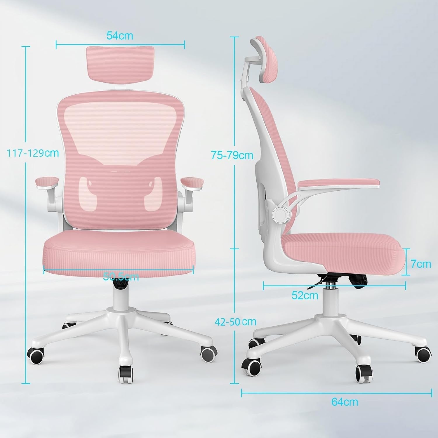 Ergonomic Office Chair Pink Mesh Lumbar Support Adjustable Desk Swivel PC Gaming