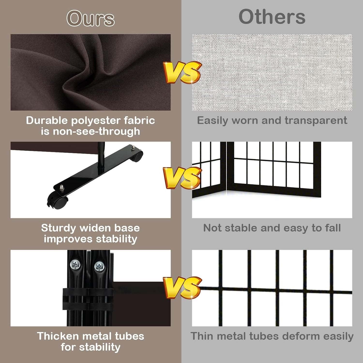 4-Panel Brown Folding Room Divider 224x30x172cm Privacy Screen Partition