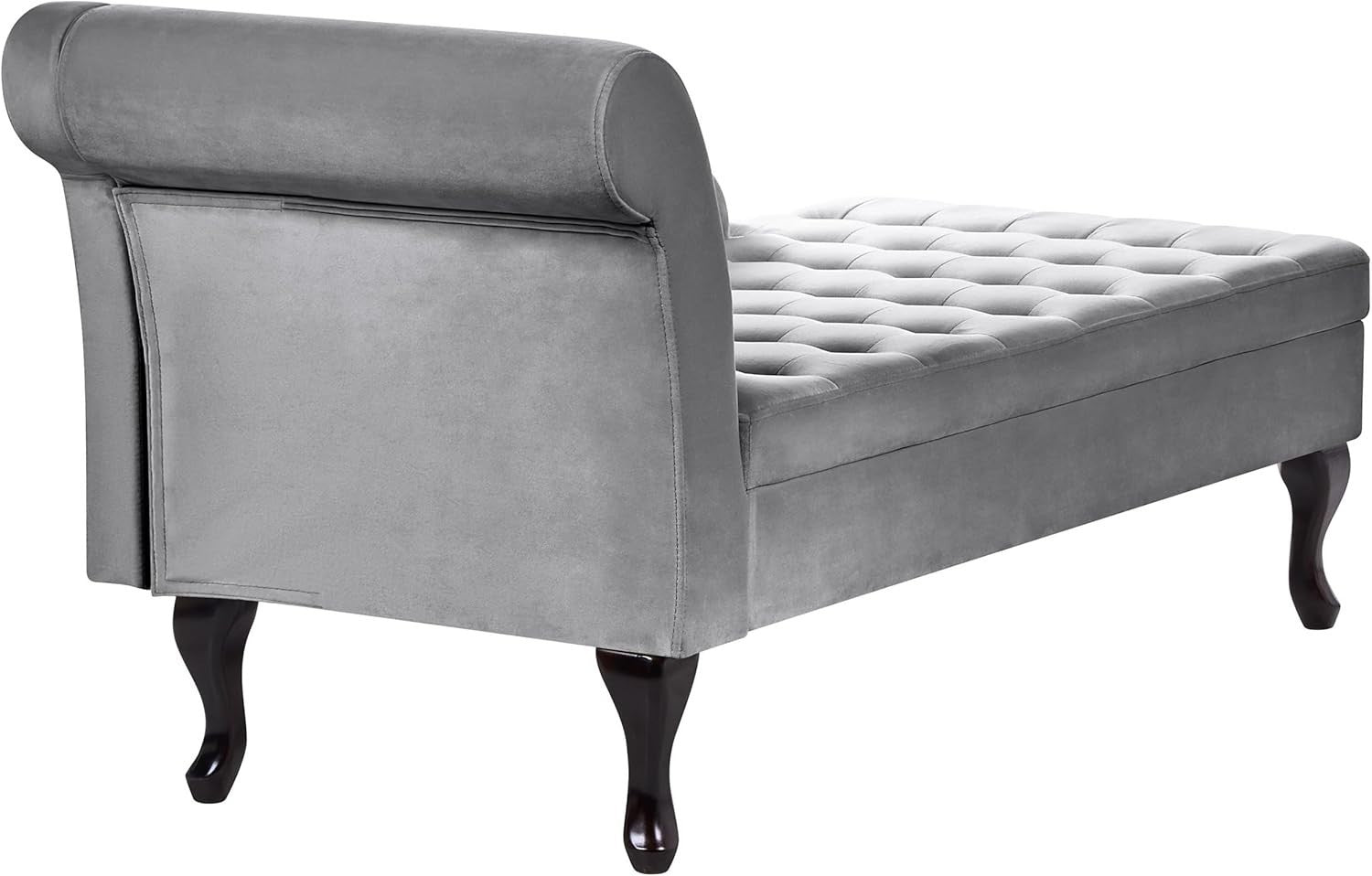 Grey Velvet Left Hand Chaise Lounge Sofa w/ Storage & Cushion Seat