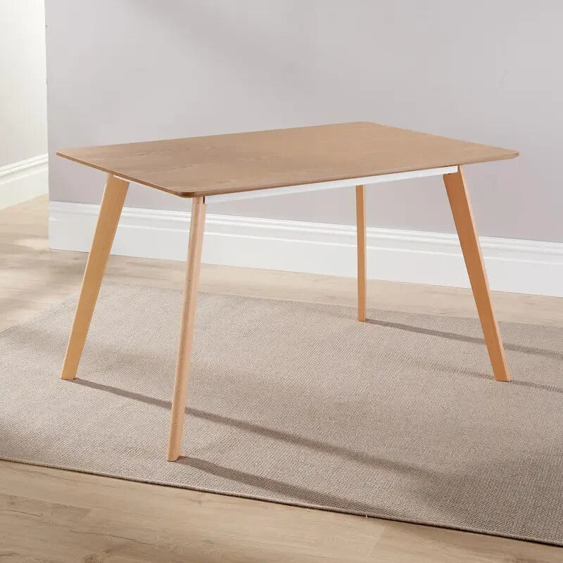 4 Seater Dining Table Set Beech Legs Oak Veneer Top & Teal Pattern Chairs